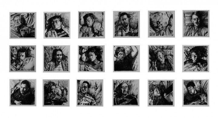 Serie Fills de la utopia_Mural de 18 dibujos de 17X17 (cm)_Lápiz 2B sobre papel de 200 gr.
