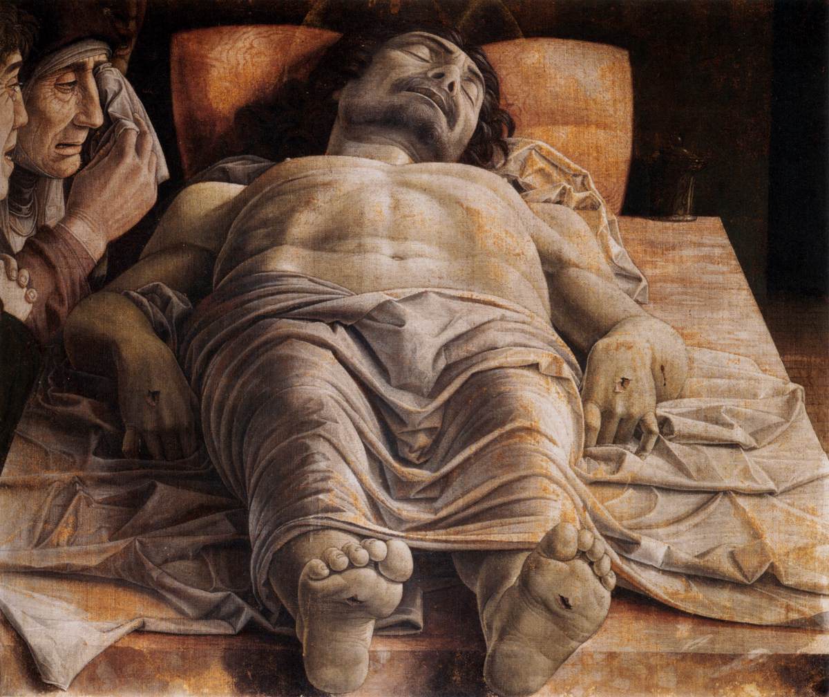 Foto 3. Andrea Mantegna, Cristo muerto, h.1474. Óleo sobre tabla, 68 x 81 cm. Pinacote di Brera. (1)